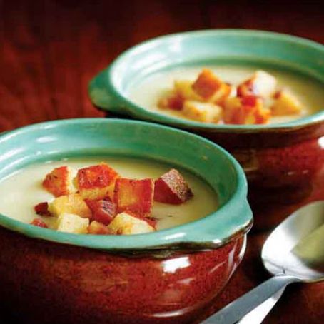 Creamy Potato Soup with Pancetta Croutons