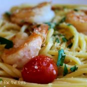 Spaghetti Aglio E Olio With Shrimp and Garden Fresh Tomatoes