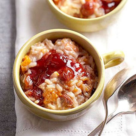 Rice Pudding with Apricots and a Cherry Swirl