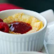 Mini Custards with Limoncello Spiked Raspberry Sauce