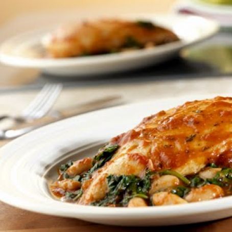 Braised Chicken with Savory White Beans & Spinach