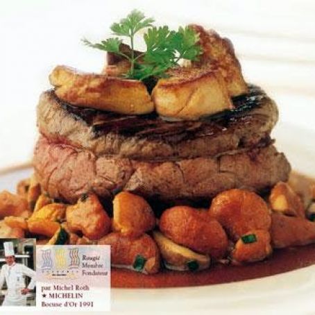Filet Mignon with Dices of Foie Gras and Oyster Mushrooms