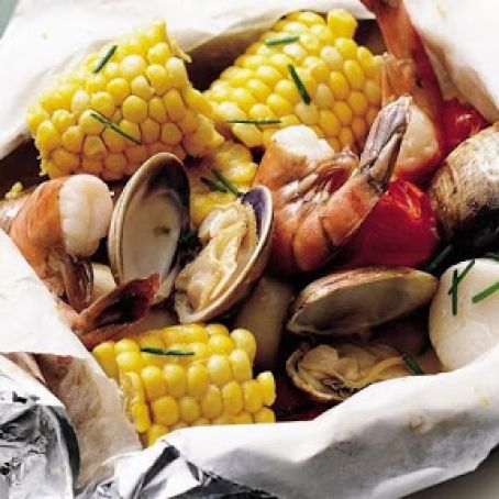 Grilled Seafood Packs with Lemon-Chive Butter