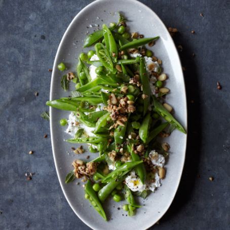 Sugar Snap Pea Salad with Pine Nut-Kasha Granola & Ricotta