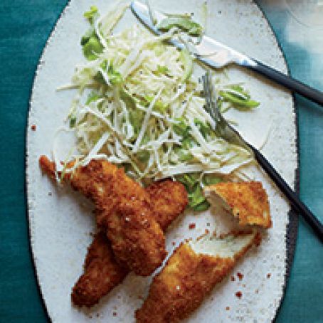 Panko-Crusted Chicken Tenders with Kohlrabi Slaw