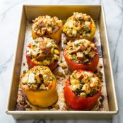 Stuffed Peppers with Chickpeas, Goat Cheese and Herbs