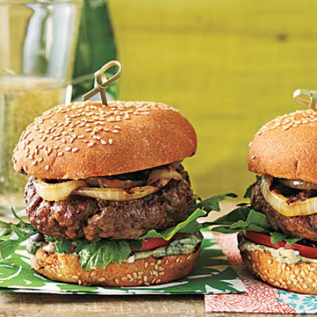 Burgers with Blue Cheese Mayo and Sherry Vidalia Onions