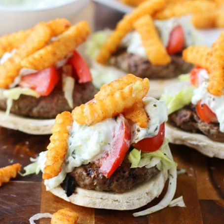 Gyro Burgers with Homemade Tzatziki and Seasoned French Fries