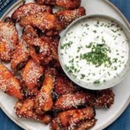 Sticky Chicken Wings with Blue Cheese Dip