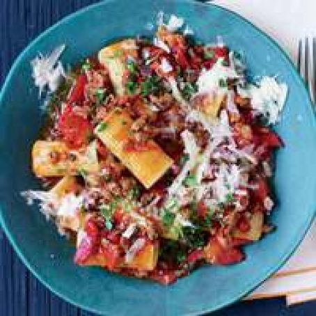 Fire-Roasted Tomato and Hot Sausage n Beef Rigatoni