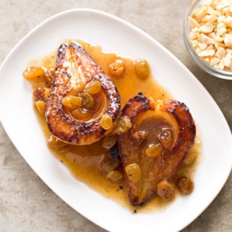 Roasted Pears with Golden Raisins and Hazelnuts