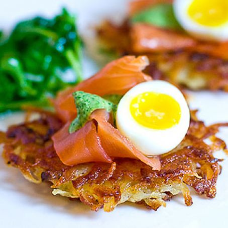 Potato Flowers with Salmon, Asparagus, and Quail Eggs