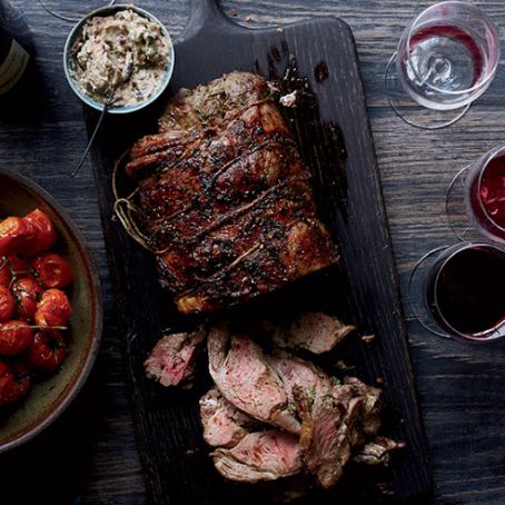 Herbed Leg of Lamb with Olive Butter and Roasted Tomatoes