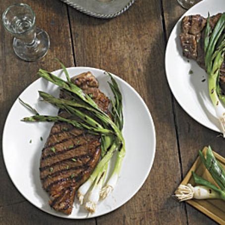Marinated Strip Steak with Grilled Scallions