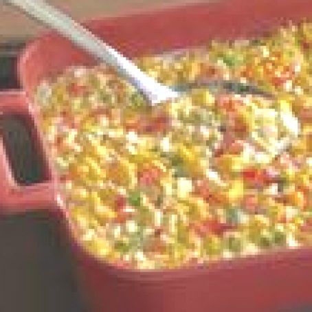 Fresh Corn Casserole with Red Bell Peppers and Jalapenos