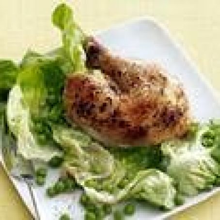 Tyler Florence's Roast Chicken with Wilted Butter Lettuce and Peas