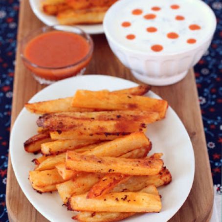 Baked Buffalo Fries w/ Ranch & Blue Cheese Dipping Sauces