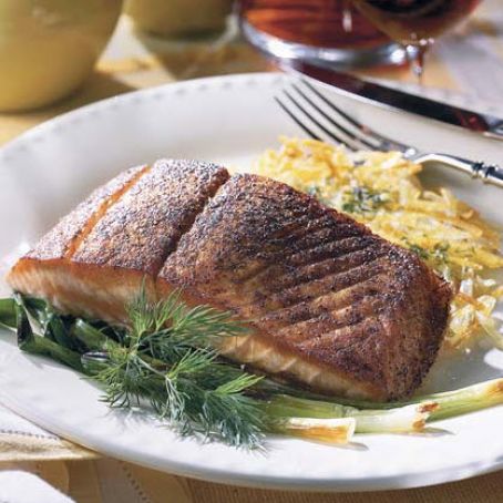 Blackened Salmon With Hash Browns and Green Onions