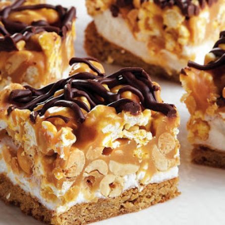 Caramel Peanut Popcorn Squares