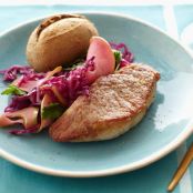 Pork Tenderloin Steaks with Wilted Cabbage and Apples