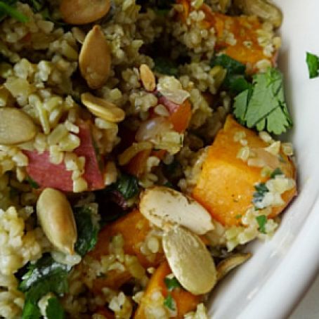 Freekeh with Roasted Eggplant and Butternut Squash