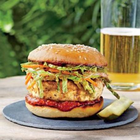 Carolina Chicken Burgers with Ancho Slaw