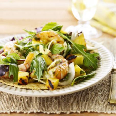Shrimp and Pineapple Salad with Basil and Baby Greens