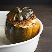 Acorn squash stuffed with pancetta, quinoa and walnuts