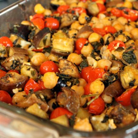 Roasted Eggplant with Tomato, Chickpeas, and Feta