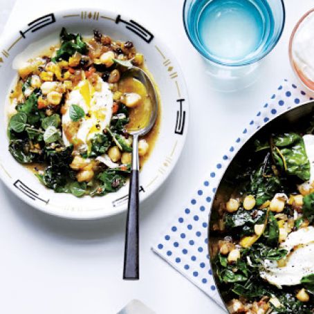 Chickpeas and Chard wuith Poached Eggs (Sheila)