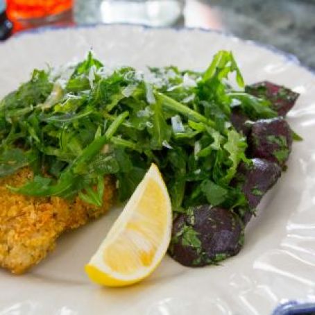 Chicken Cutlets with Spicy Arugula (Valerie Bertinelli)