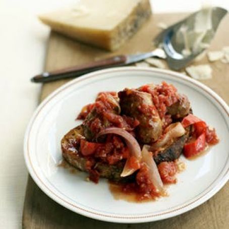 Sausage, Peppers, Onions & Garlicky Tomatoes