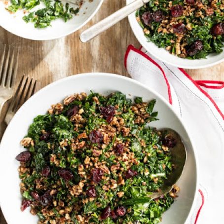 The Best Shredded Kale Salad with Pecan Parmesan and Cranberries