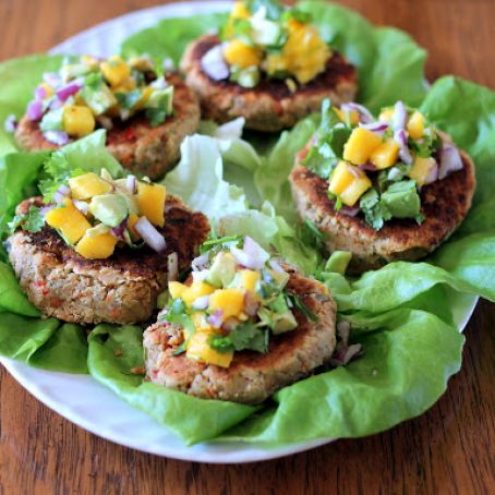 burgers - Jalapeno Chickpea Lentil Burgers with Sweet Mango Avocado Pico