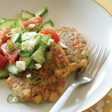 Chickpea Croquettes with Greek Salad Topping