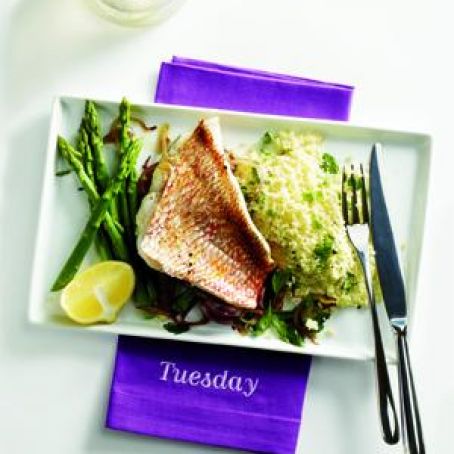 Red Snapper with Asparagus and Mint Couscous