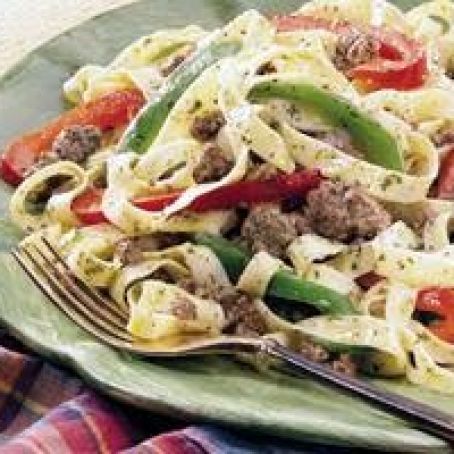Fettuccine with Beef and Peppers