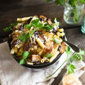 Ziti with Portobello Mushrooms, Caramelized Onions, and Goat Cheese