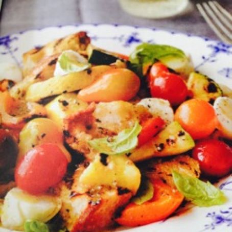 Grilled Veggie Panzanella with mozzarella & basil