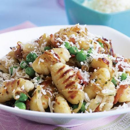 Pan-Fried Gnocchi with Bacon, Onions, & Peas