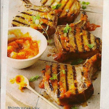 Brown Sugar Pork Chops with Peach Barbecue Sauce