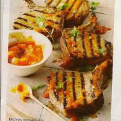 Brown Sugar Pork Chops with Peach Barbecue Sauce