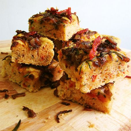 Sundried Tomatoes Focaccia with Caramelised Onions and Herbs