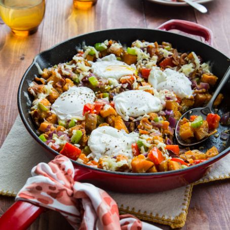 Sweet Potato, Bacon, Red Onion and Cheddar Breakfast Skillet