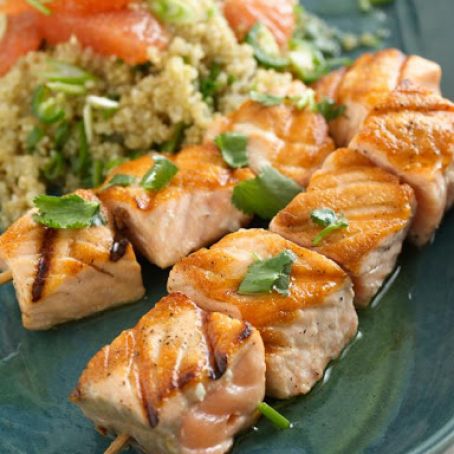 Salmon Kebobs with Quinoa and Grapefruit Salad
