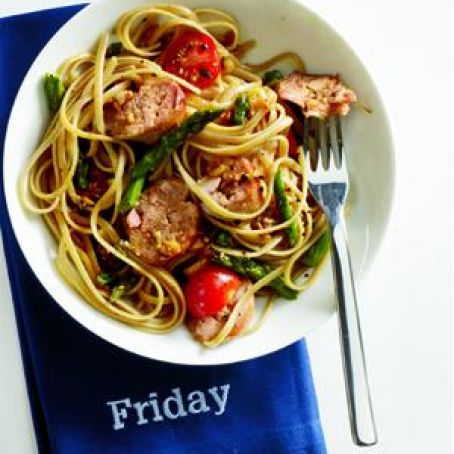 Lemon-Asparagus Linquine with Italian Turkey Sausage