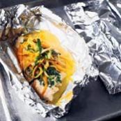 SEA BASS in FOIL w/PESTO, ZUCCHINI & CARROTS
