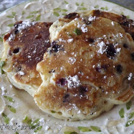 Blueberry and Basil Pancakes with Ginger and Lemon Zest Syrup