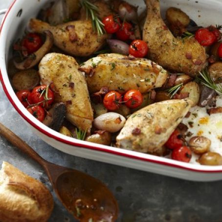Roasted Chicken With Potatoes, Mushrooms & Shallots Recipe