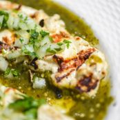 Grilled Queso Panela With Roasted Tomatillo and Poblano Salsa